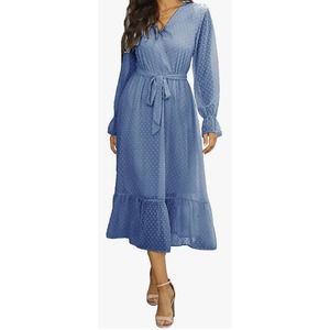 Blue Swiss Dot MIDI Dress with belt